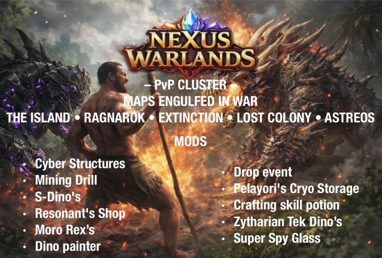 NEXUS WARLANDS | ASA PvP | 4‑Man | No Wipe | Events |